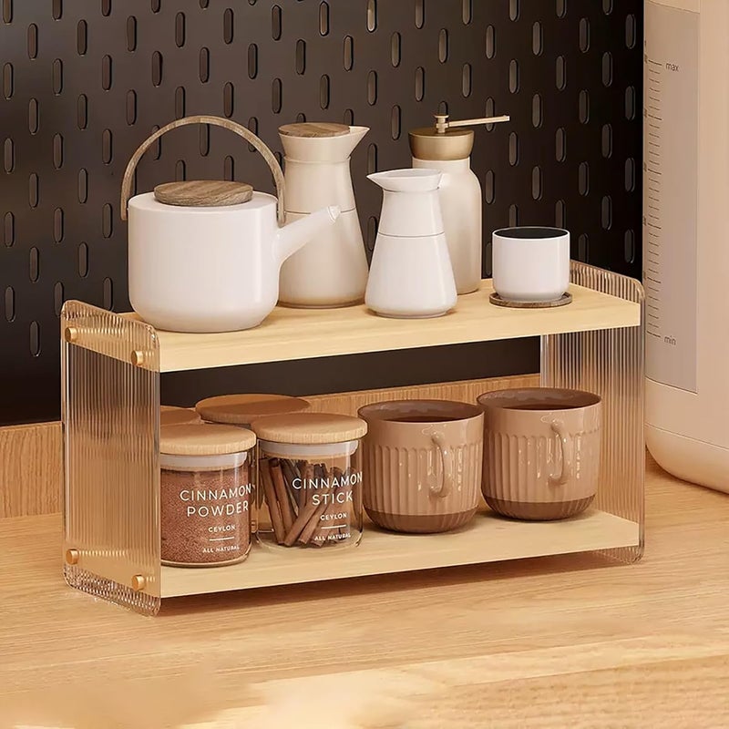 LiTY Coffee Station Organizer 2 Tier Acrylic Home Storage Mugs Hooks for Kitchen Countertops, Coffee Bars, for Placing Mugs, Coffee Beans, Syrup, Cups, Stirrers - Image 1